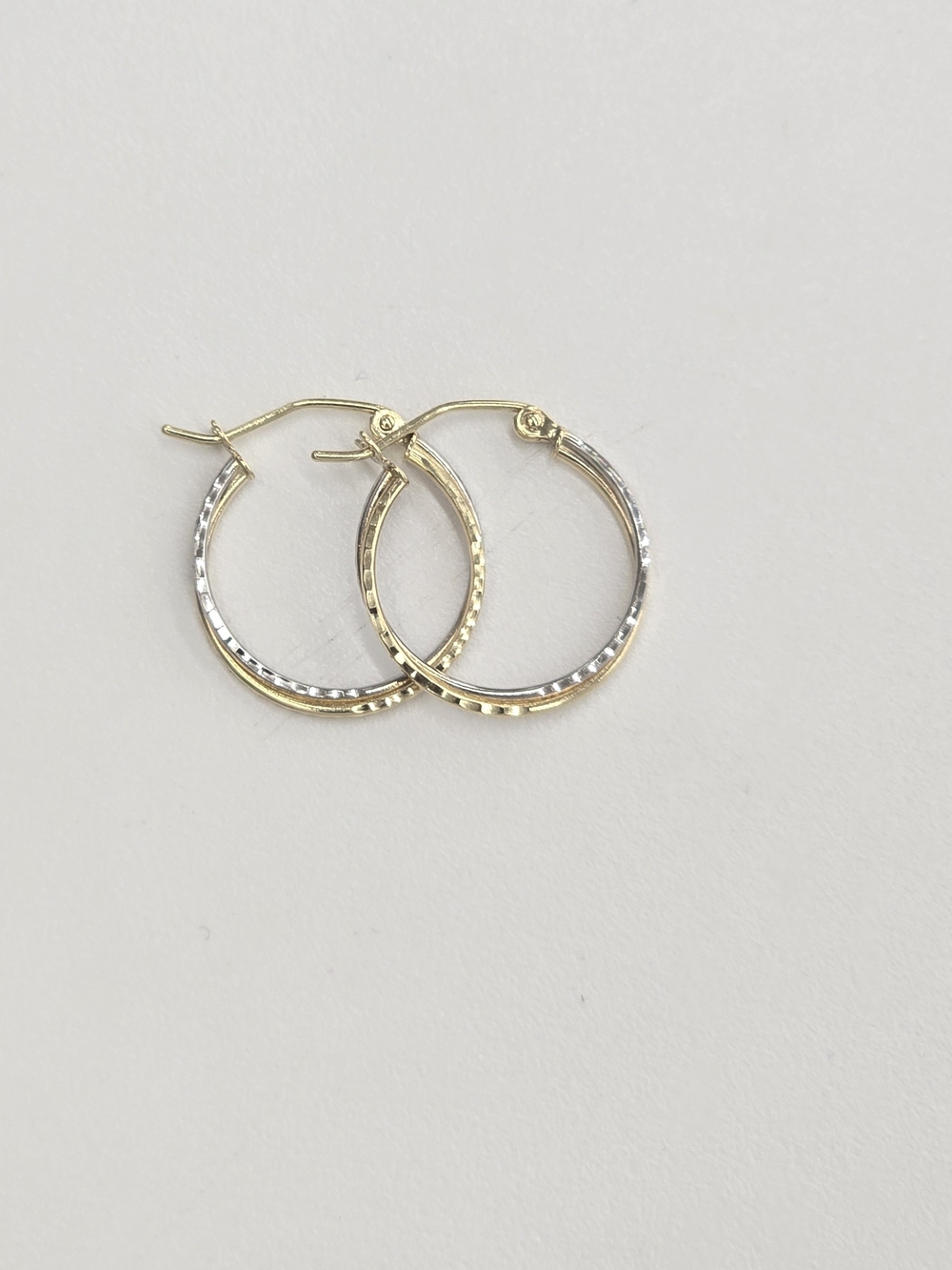 14k Real Gold Two-Tone Textured Hoop Earrings - Women Jewelry